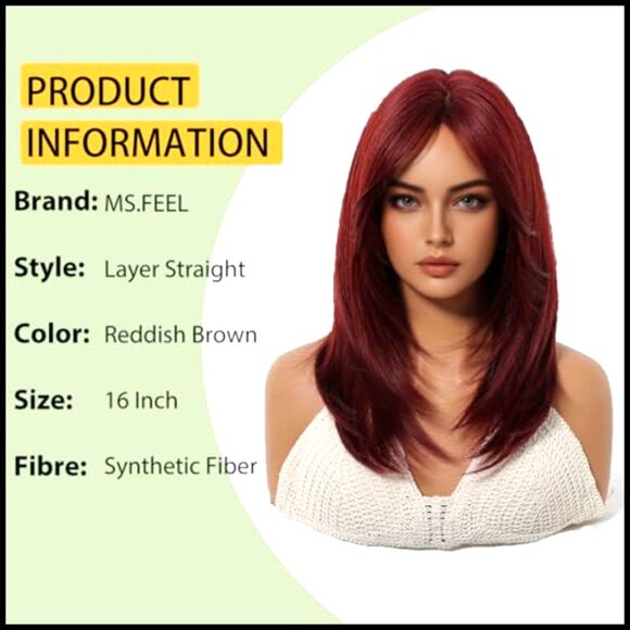 Layered Straight Wig with Bangs Heat Resistant Synthetic Glueless Daily Party main image 4